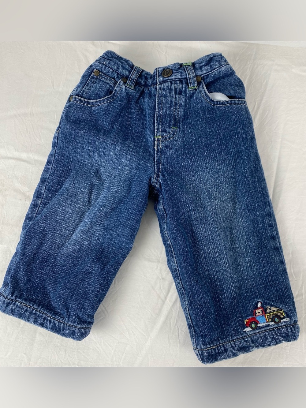 Please Mum 12M Fleece Lined Jeans Embroidered Bear Truck Vintage Y2K